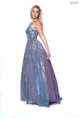 Front of a blue dress from one of the prom dresses shop in swansea